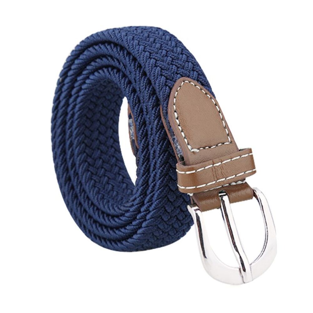 Elastic Stretchy Braided Woven Casual Belt Width 1" Navy Blue 2 Packs